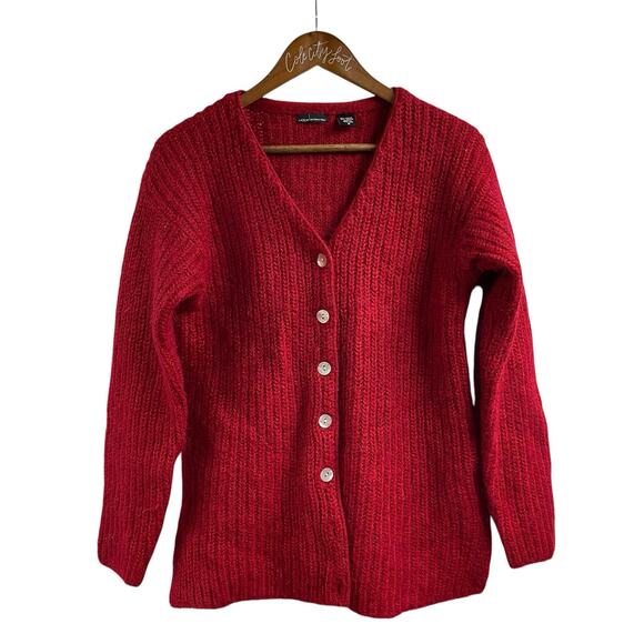 Moda International Red Mohair Blend Knit Cardigan Sweater Medium Vintage - Picture 1 of 8